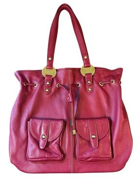 Sharif Americana Red Genuine Pebble Leather Large Hobo Shoulder Bag
